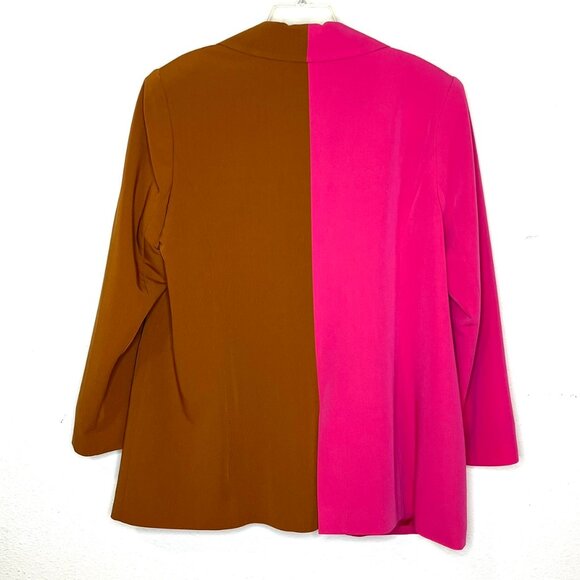 ELOQUII color block blazer suit jacket Sz 16 Pink Brown button front Plus - Picture 3 of 8